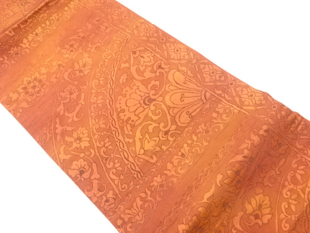 リサイクル　変わり横段に花唐草模様織出し名古屋帯